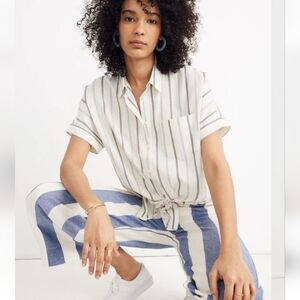 Madewell Tie-Front Shirt in Montpellier Stripe Size Medium